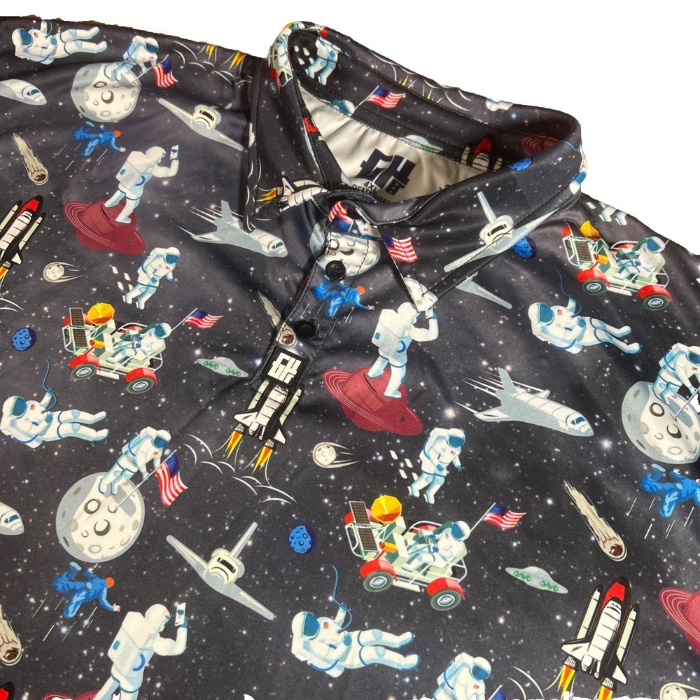 Greater Half Shirt Men's 4XL Space Astronaut AOP Short Sleeve Golf Polo Stretch
